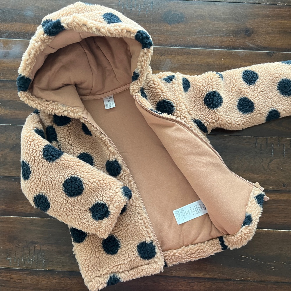 Carters Cozy Tan Sherpa Jacket with Black Dots